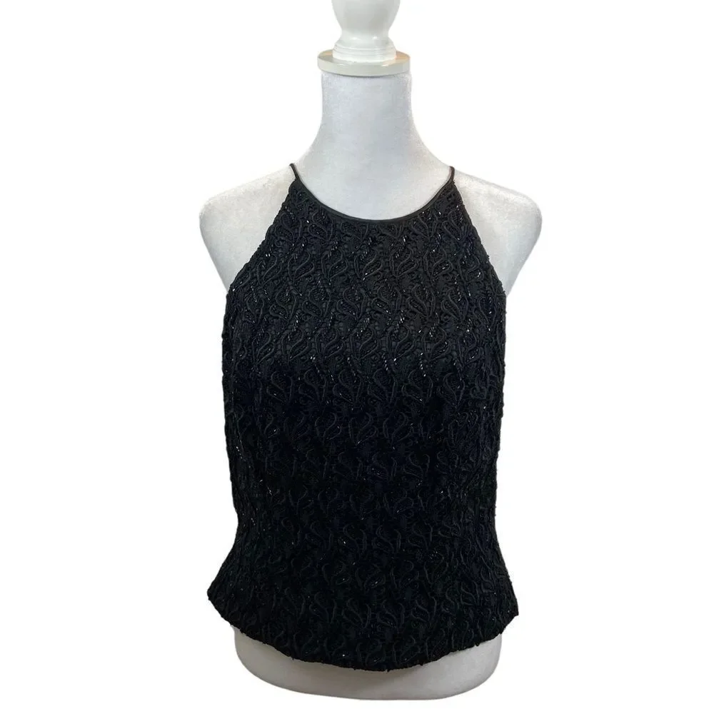 Carmen Marc Valvo Brand‎ Black Beaded Formal Top Size 10 - Picture 2 of 13
